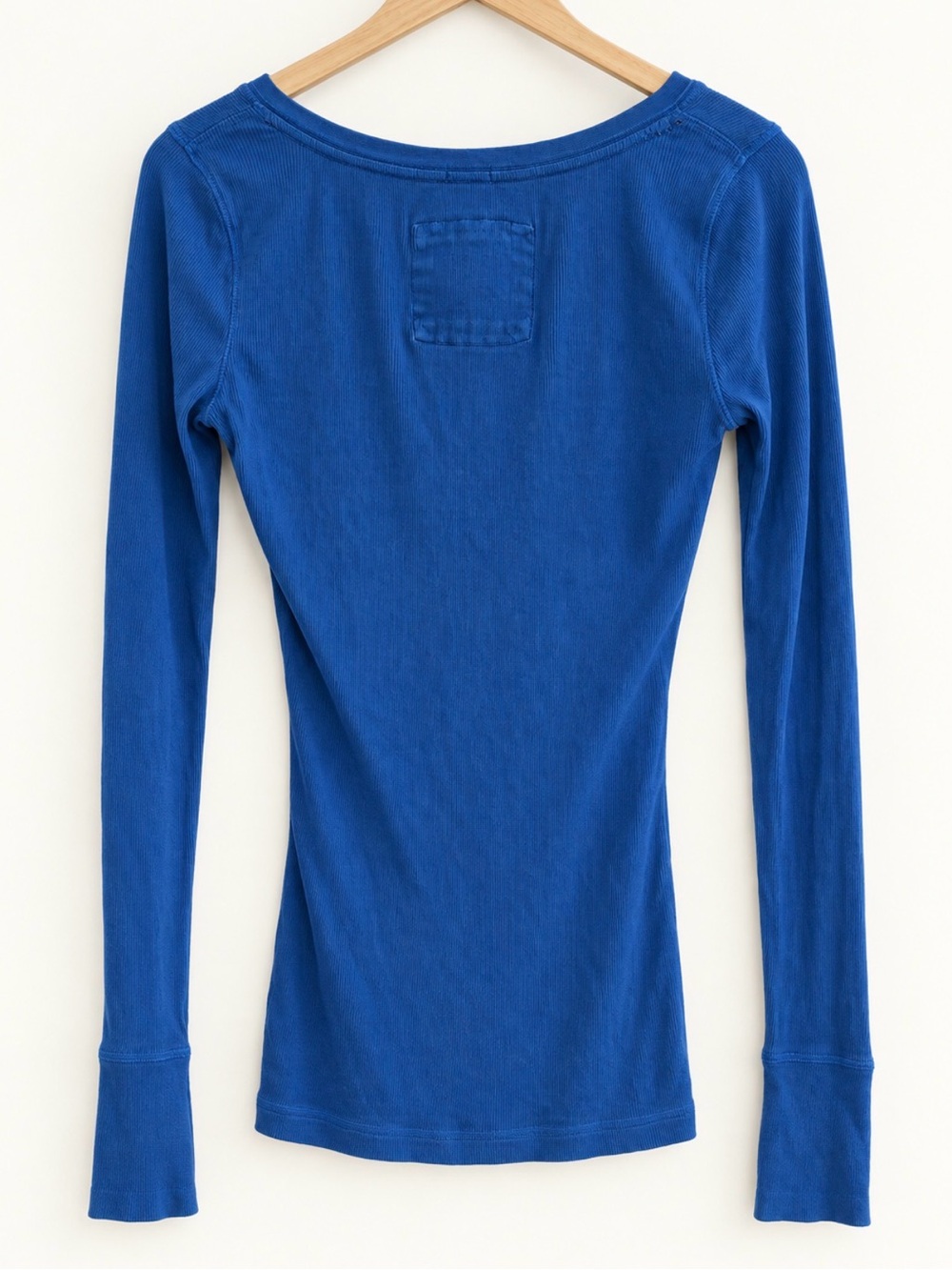 Vintage Abercrombie & Fitch Y2K Blue Ribbed Henley Top M - Picture 2 of 4